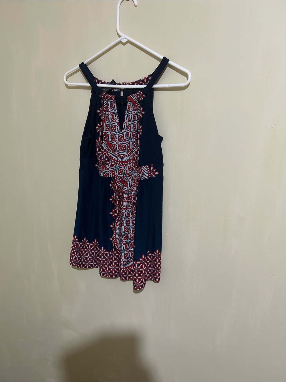 Sleeveless Navy Blue Printed Halter Top